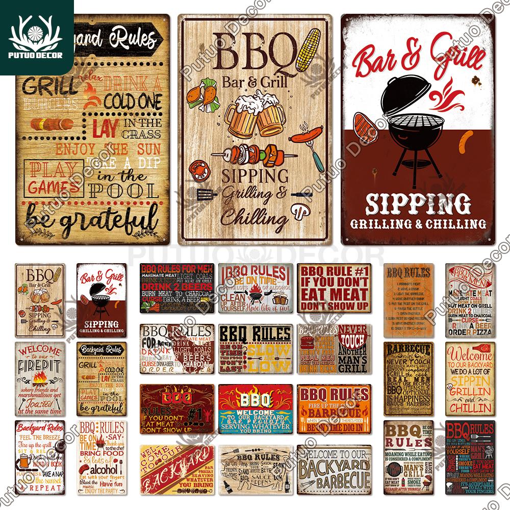 Putuo Decor BBQ Metal Sign Tin Plaque Vintage Metal Signs Iron Painting for Barbecue Bar Pub Kitchen Party Zone Wall Decor