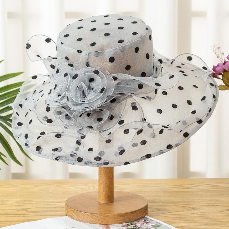Sun hat women summer eaves sun protection polka dot flower foldable travel face cover polka dot beach sun hat