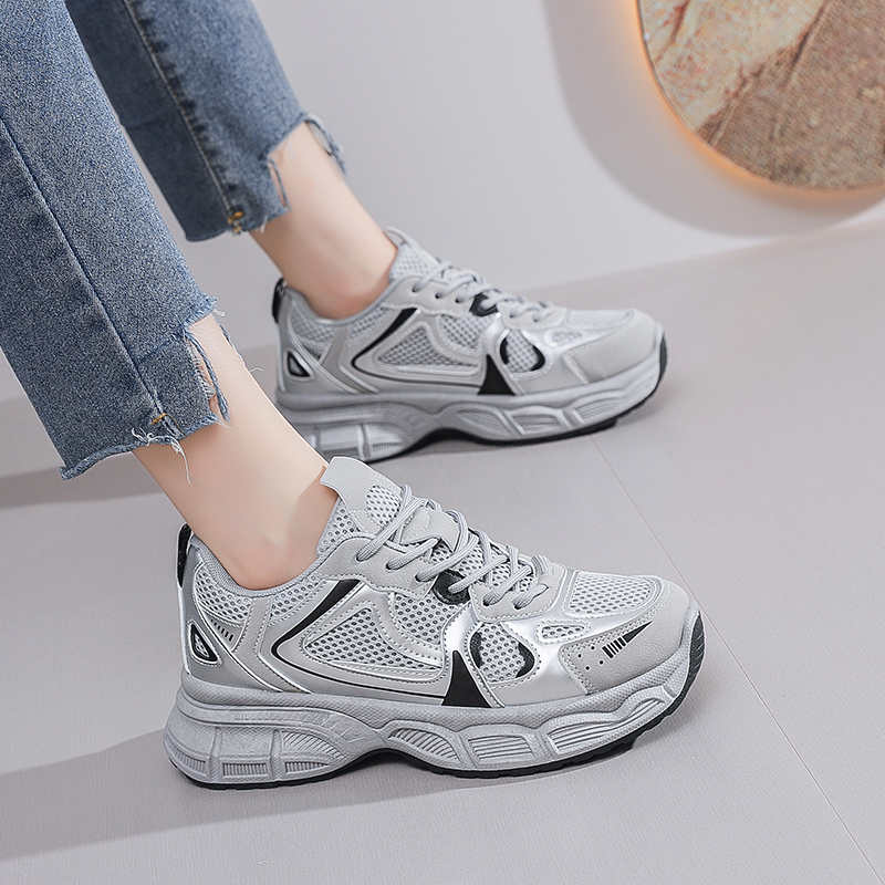 Fashion Ecoleather Thick Heel Sneakers For Women Heels 44 Massive Shoes Sport Vietnam Famous Brands Luxery Styling Original Gym