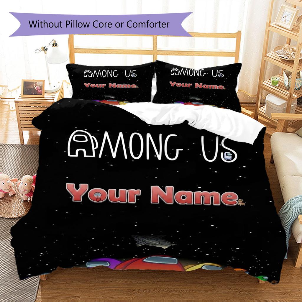 Among Us Custom Name Pattern Bedding,Quilt Set Quilt Cover Pillowcase Home Birthday Gift(1 * Duvet Cover + 2 * Pillowcase, Without Core)