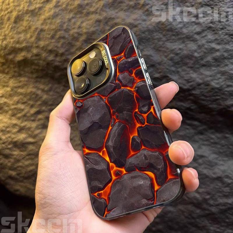 Creative Volcanic Magma Electroplate Silver IMD Case For iPhone 16 15 14 Pro Max Plus 11 12 13 Pro 7 8 Plus X XS XR Hard Cover