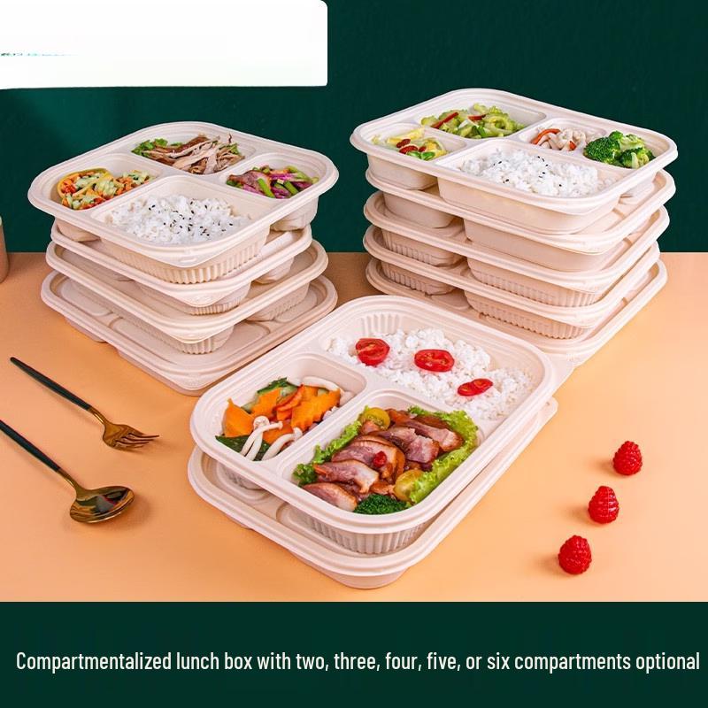 Eco-Friendly Corn Starch Disposable Round Lunch Boxes with Lids, 50 Sets