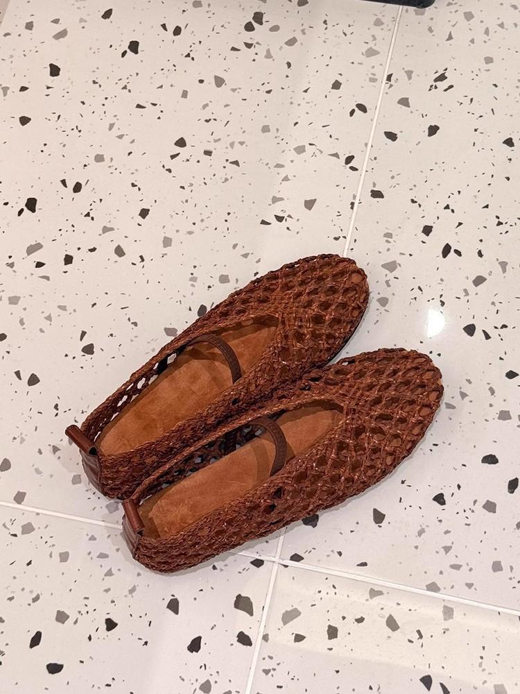 

Sheepskin version~ High-end niche design, woven empty Mary Jane single shoes, women s flat-bottomed fishing nets, evening wind women s shoes 40 коричневий