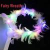 LED Light-Up Princess Headband: Colorful Feather Rabbit Ears with Glittering Gold Wire Garland