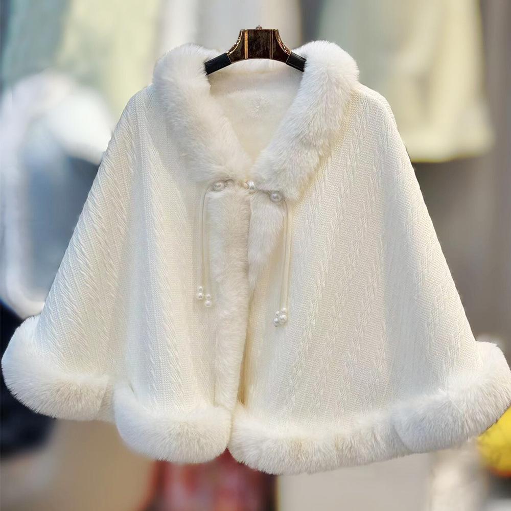 Winter Warmer Umhang Kunstpelz Formelle Partyjacke Schal für Damen Eleganter täglicher Abendessensumhang Kunstpelzmantel Abschlussball-Bolero Damenmäntel One Size weiß