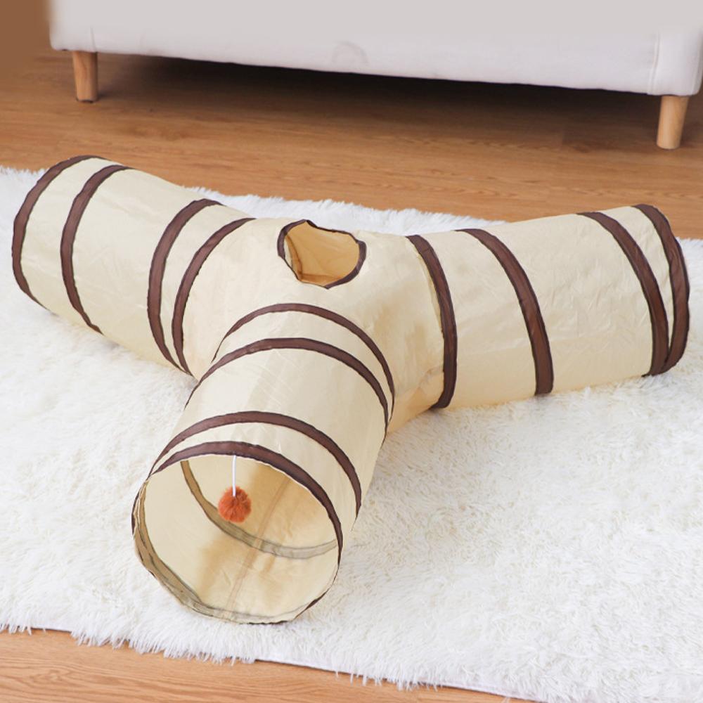 Beiger Katzen Tunnel Langer Katzen Spieltunnel Faltbar Lustiges Interaktives Indoor Spielzeug Spiele Kätzchen Würfel Haustierbedarf