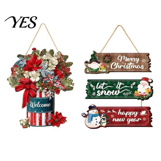 Christmas Door Hanging Sign Welcome for Front Door, Rustic Wooden Ornament, Festival Theme Wall Decoration Decor with Lanyard Holiday Home Window