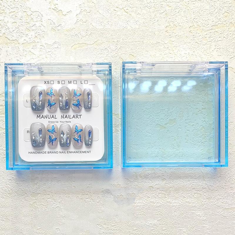 1Pc Double Layer Press On Nail Tips Box Blue/White/Transparent Nail Storage Display Case For Personal & Salon Use