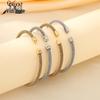 European & American 18K Gold Plated Mesh Weave 4mm Cable Wire Stainless Steel Open Bangle Bracelet