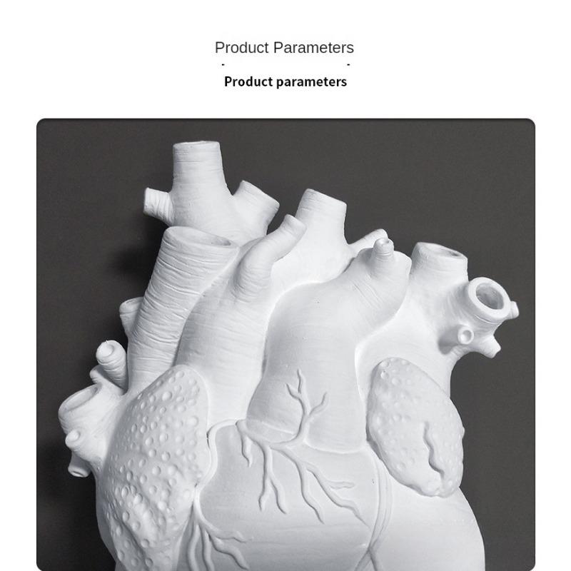 White Vase Heart Shape Resin Ornament Model Room Countertop Living Room Vase Dining Table Dried Flower Arrangement