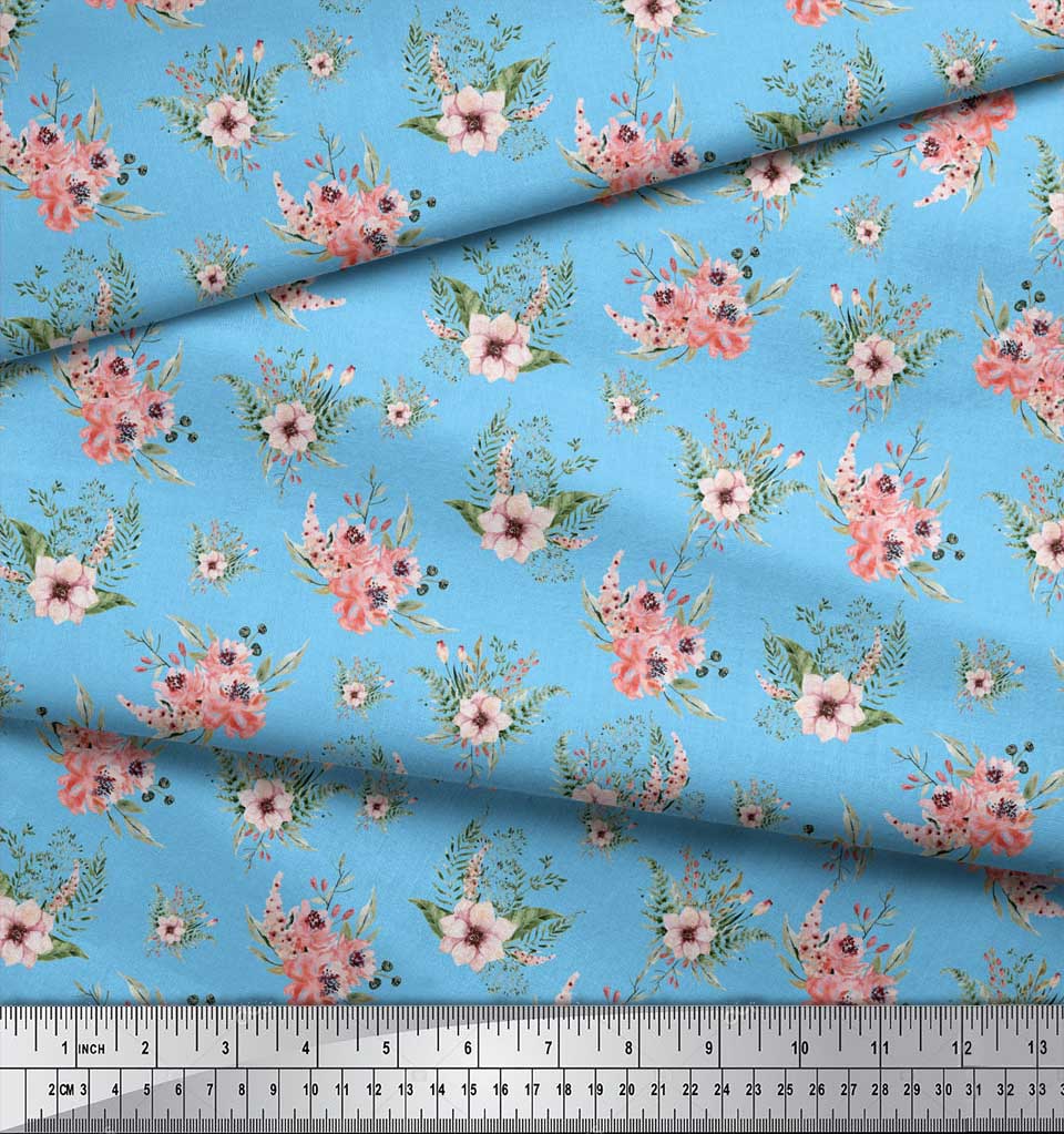 Soimoi Red Poly Crepe Fabric Mignon Dahlia & Peony Floral Fabric Prints By Metre 42 Inch