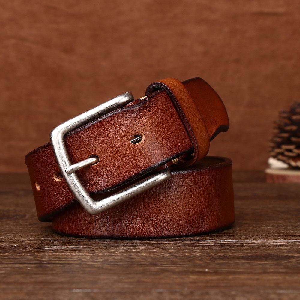 

Ремень мужской из натуральной коровьей кожи, персонализированный металлический ретро-ремень с пряжкой, первый слой коровьей кожи, повседневный ремень 125cm хаки