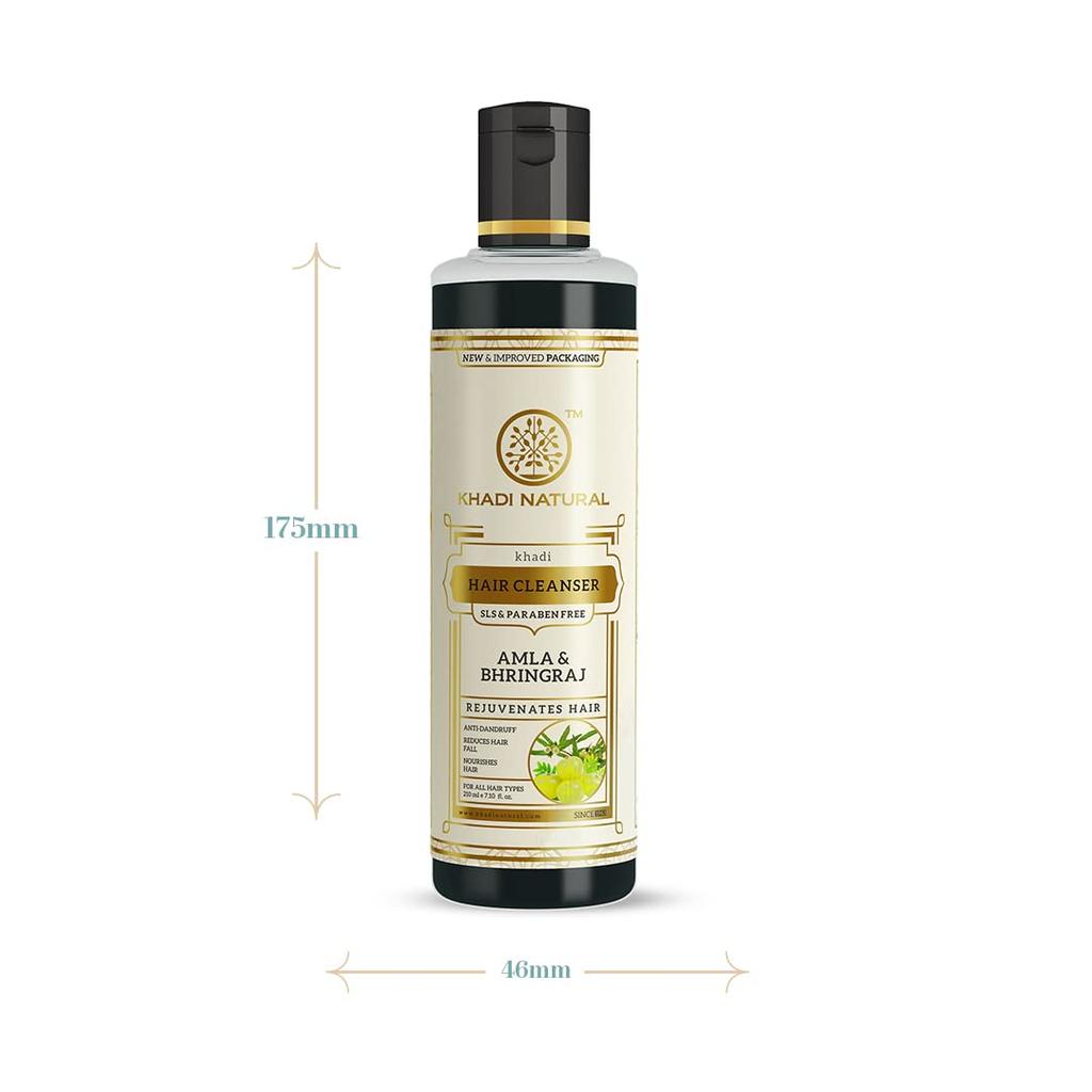 KHADI NATURAL Szampon Amla Bhringraj Delikatna Pielęgnacja Skóry Głowy Do Wszystkich Rodzajów Włosów Bez Parabenów i SLS Oczyszczacz do Włosów 210 ml