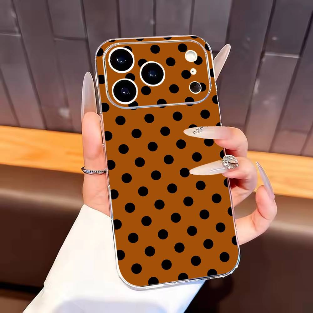 INS Brown Red Polka Dots Phone Case For iPhone17,16,15,14,13,12,11 Plus,Pro Max Soft Transparent Cover iPhone14Plus