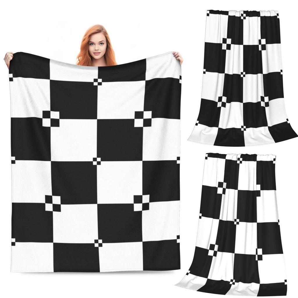 Chess Board Black And White Grid Checkered Blanket Soft Warm Flannel Throw Blanket Bedding for Bed Living room Picnic Home Sofa