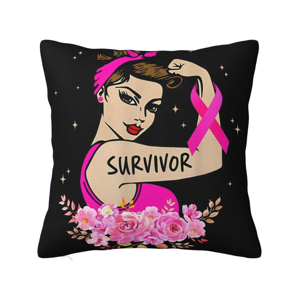 For Breast Cancer Support With Pink Ribbon Pillowcase Polyester Cushion Cover Decor Throw Pillow Case Cover Home Zipper 4040cm