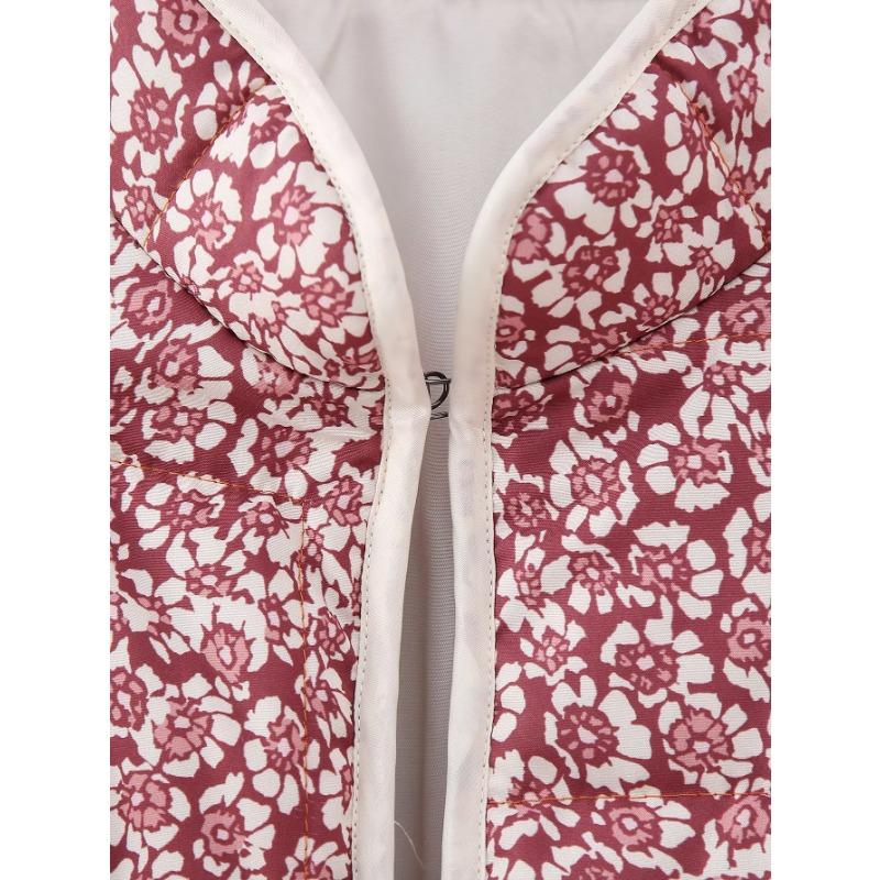 DAFIFY Women's Fashion Casual Flower Pattern Print Autumn Winter Long Sleeve POLO Neck Jackets & Coats