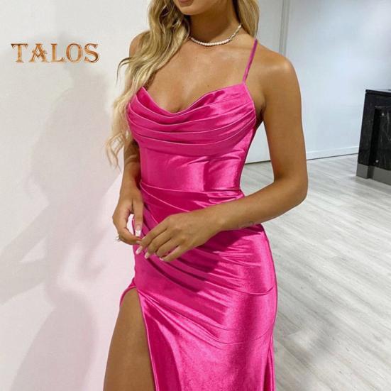 Dámské večerní šaty Skvrna na bocích rozparku Skládaný na zádech Slim Fit Špagetový pásek Maxi šaty Nízký výstřih s výstřihem bez rukávů do A na svatební hostinu