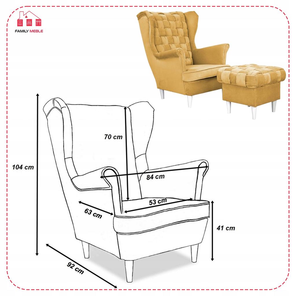 Carol Wing Chair with Footrest Scandinavian Family Meble Yellow Honey
