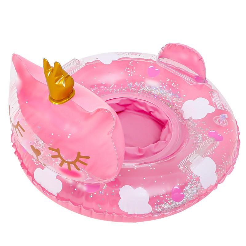 Cartoon Cat Shape Thickened Kids Inflatable Swim Ring For Toddlers With Sponge Bottom Pvc Material Ages 2-4