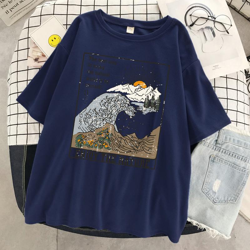 Genießen Sie die Natur Harajuku Grafik T-Shirts Weibliche Street Hip Hop T-Shirts Baumwolle Übergroße Kleidung Cooles Atmungsaktives T-Shirt