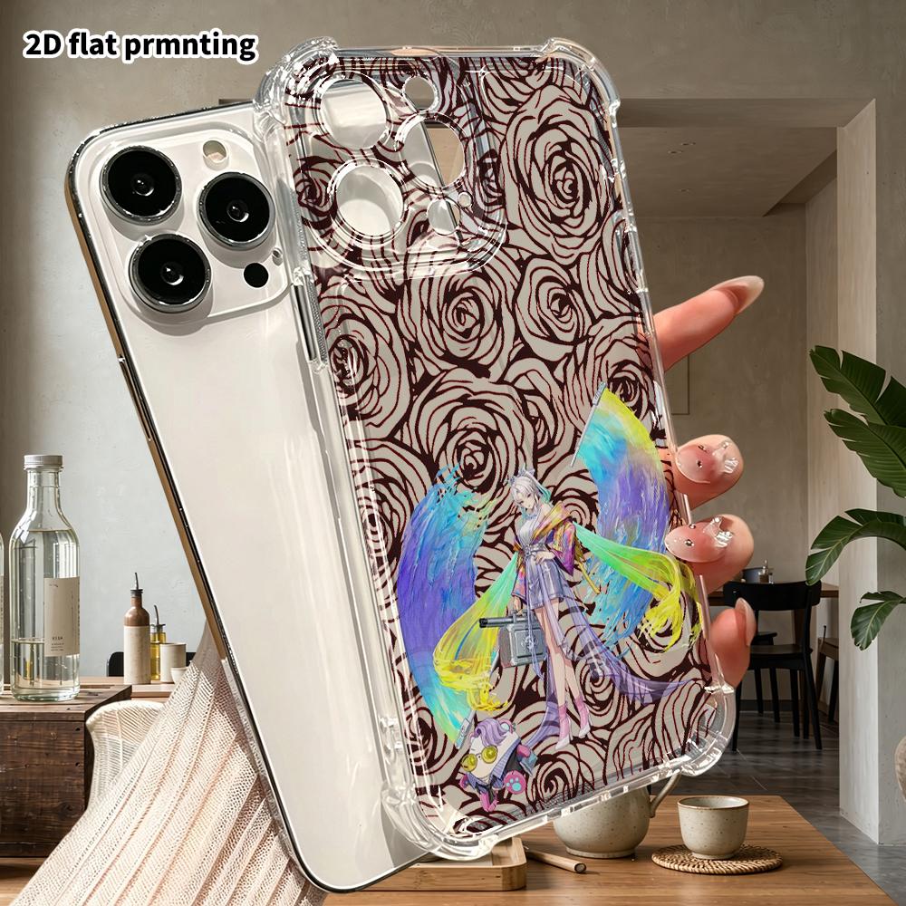 Phone Case: 2D Flat Design, Suitable for iPhone 18 17 16 15 14 13 Pro, Transparent with Corner Protection, White-haired Girl, Christmas and Halloween