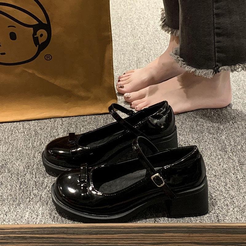 French Buckle Thick-soled Thick-heeled Mary Jane Single Shoes for Women's Summer New Versatile Bow High Heels