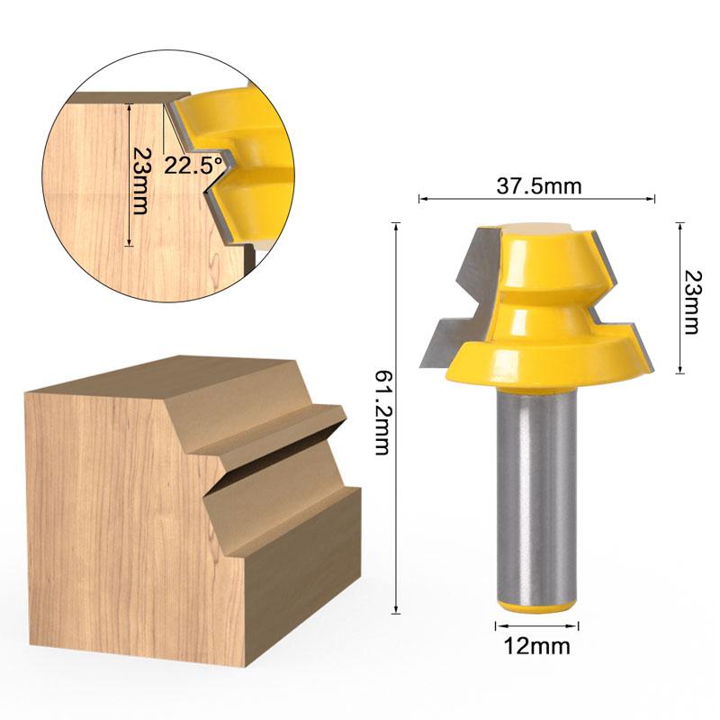 2PC Lock Miter Router 22.5 Degree Glue Joinery Router Bit Set Tenon Cutter for Woodworking Tools 8mm 12mm 1/2inch Shank
