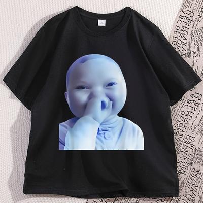 Ai Baby Holding Laugh Meme Viral Trend T Shirt Men Women Fashion Casual Cotton Tshirt Funny Graphic Tees Round Neck Loose Tees