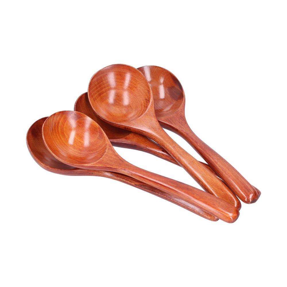 5Pcs Wood Rice Spoon Smooth Mixing Spoon Lightweight Soup Ladle Kitchen Use
