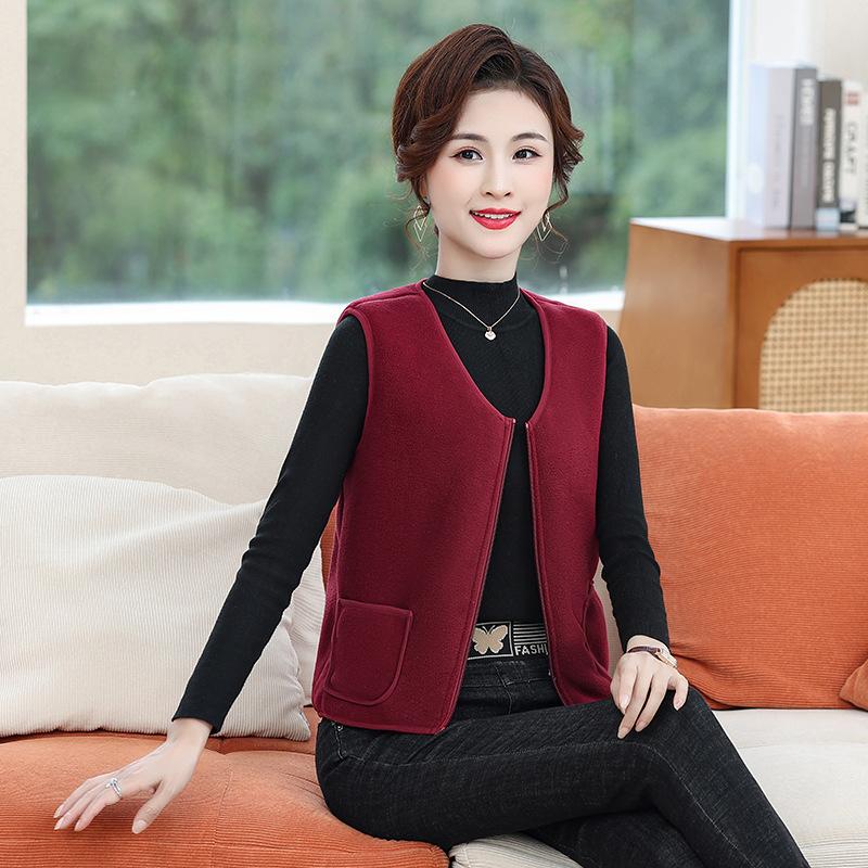 Neue Herbst- und Winter-Fleeceweste warme Jacke für Frauen mittleren und höheren Alters mit Fleece große Größe Weste