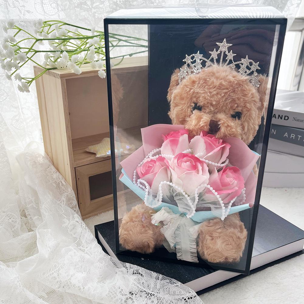 Teddy Bear with Soap Rose Bouquet Gift Box for Valentine's, Birthday, or 520 Day for Girlfriend
