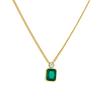 Luxus Temperament Geometrische Quadratform Goldrand Grüner Edelstein Zirkon Anhänger Halskette für Damen Edelstahl Schmuck