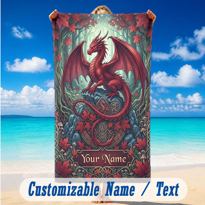 Dragon Phoenix Theme Beach Towel Personalized Custom Name & Text Soft Quick Dry Beach Towel for Swimming Travel