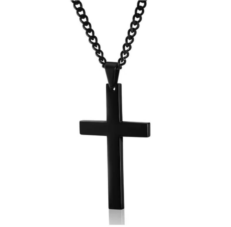Unisex Stainless Steel Cross Pendant Necklace Punk Hip Hop Chain Vintage Crucifix Rosary Beads Charm Cool Gift for All
