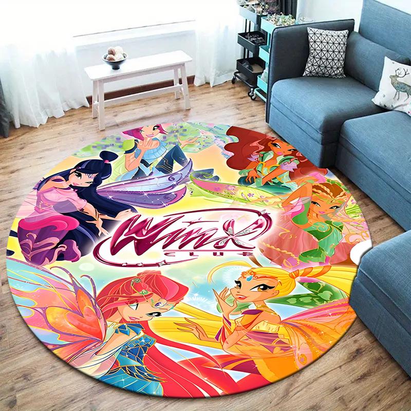 Winx Club Round Area Rug,Carpet Rug for Living Room Bedroom Sofa Playroom Decor,Non-slip Floor Mat
