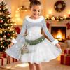 Kids Long Sleeve Christmas Dress, Snowman Print Faux Fur Collar Bow Decor Princess Dresses for Girl Holiday Party Wear