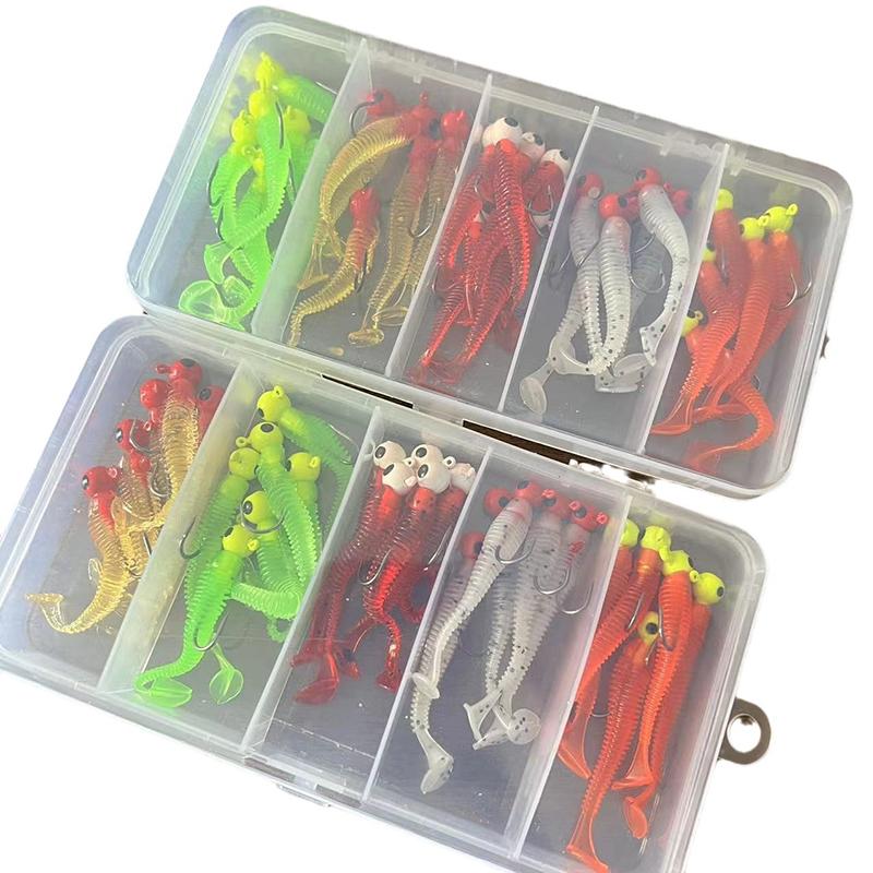 25Pcs Road Runner Bait Set Lead Head Hook T-Tail Combo Catfish Bass Blackfish Warbler Fishing Supplies
