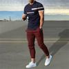 Pánská letní tepláková souprava 2 kusy s mřížkovým potiskem sada trička a kalhot Běžný joggingový oblek Móda Mužské oversized streetwear