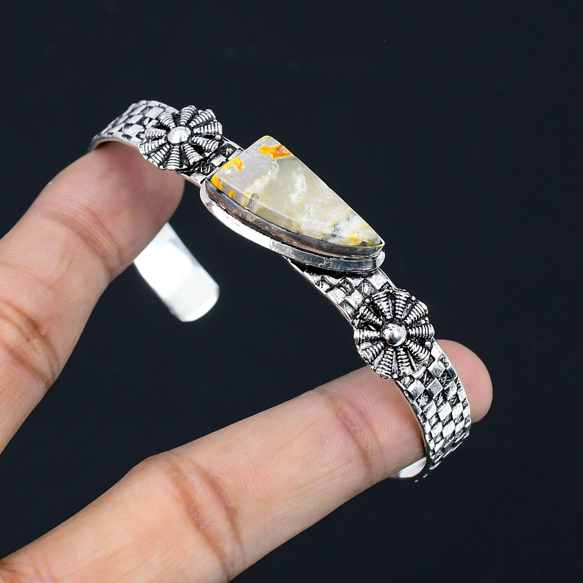 

Sterling Silver Bumble Bee Jasper Stone Anniversary Sister Boho Bangle Jewelry Adjustable