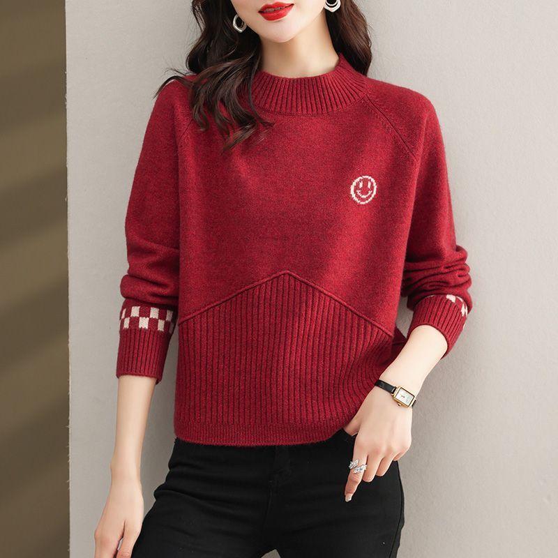 Autumn Winter New Half High Neck Needle Thick Sweater Woman's Long Sleeve Pullover Loose Knit Bottom