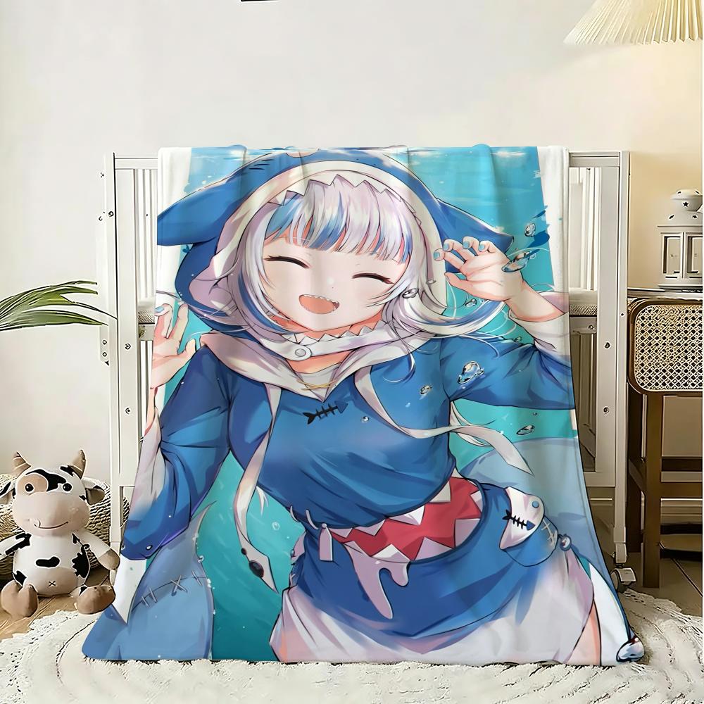 G-Gawr Gura Anime Throw Soft Flannel Throw Blanket, Lightweight Breathable Summer Nap Blanket For Sofa Home Travel Cozy Decor
