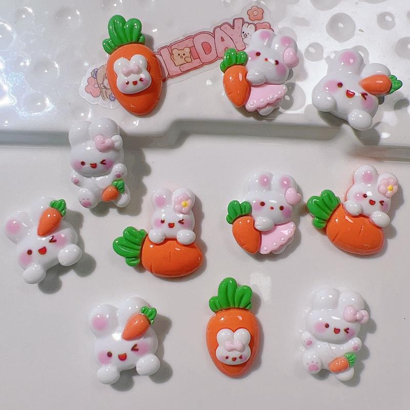 10 Pcs New Cute Cartoon Animal Little Rabbit Radish Series Resin Scrapbook Diy Jewelry Children Gift Hairpin Accessories A90