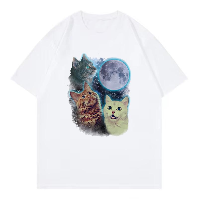 2026 Cat Moon Star Design FashionT Shirts Summer Fashion Unisex Women Cat Tshirt Casual Short Sleeve Top Tee Shirt Streetwear
