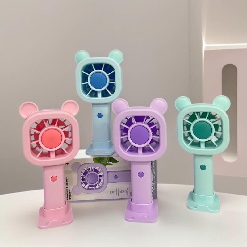 Mini Handheld Cartoon Crown Bear USB Rechargeable Three-Speed Portable Fan