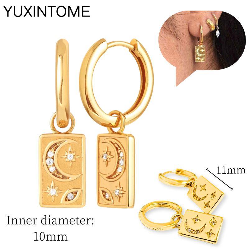 925 Sterling Silver Needle Vintage Square Round Pendant Earrings For Women Crystal Shell Geometric Earrings Fashion Jewelry