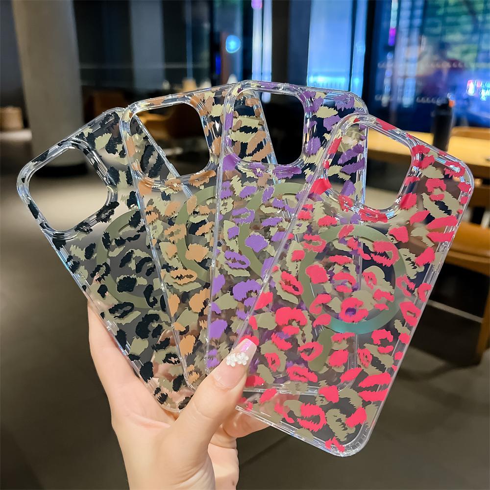 Leopard Print Soft Phone Magnetic Case For iPhone 17 Air 16 15 14 13 Pro Max Plus 16E Transparent Shockproof Back Soft Protective Cover
