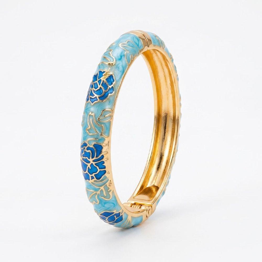 Flower Design Oil Drop Bracelet Wide Enamel Dropped Glaze Bangle Enamel Bracelet Daily Wear