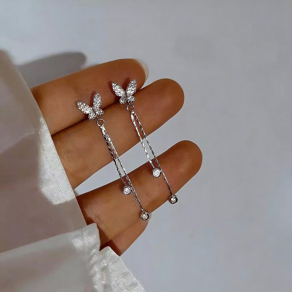 CopperButterfly tassel studded diamond earrings, female niche design accessories, earrings, new fashion, light luxury feeling