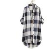 Women's Plaid Cotton Linen Shirt - Spring/Autumn, Mid-Length, Loose, Slimming, Casual Sun Protection Outwear